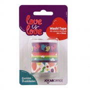 Washi Tape Love is Love Abstrato 3m x 15mm 3 Unidades Jocar Office
