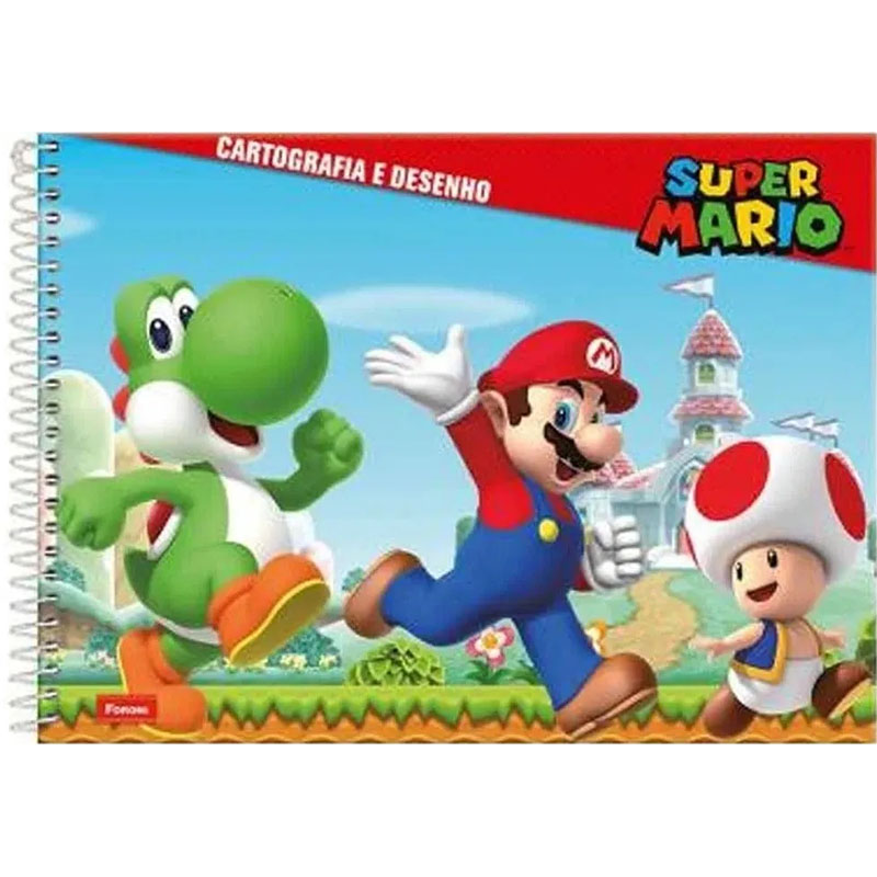 Caderno de Cartografia e Desenho CD 96 Folhas Super Mario Foroni