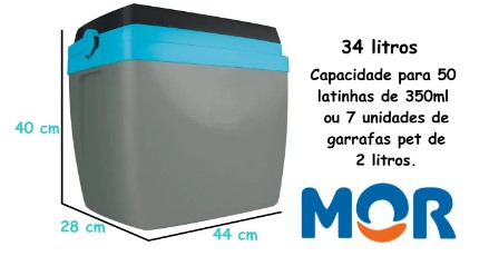 Caixa Térmica Cinza com Azul 34L Até 50 Latinhas Cooler Mor