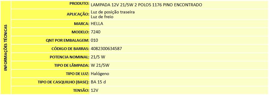 LAMPADA 12V 21/5W 2 POLOS (1176) PINO ENCON