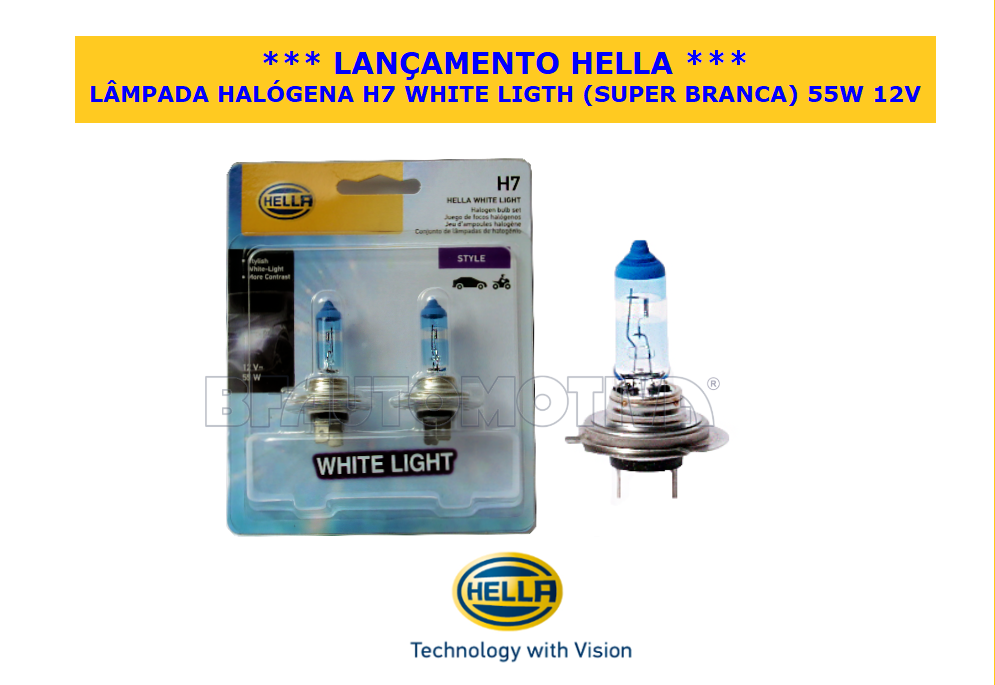 LÂMPADA HALÓGENA H7 WHITE LIGHT (SUPER BRANCA)  55W  12V - 100% ORIGINAL HELLA