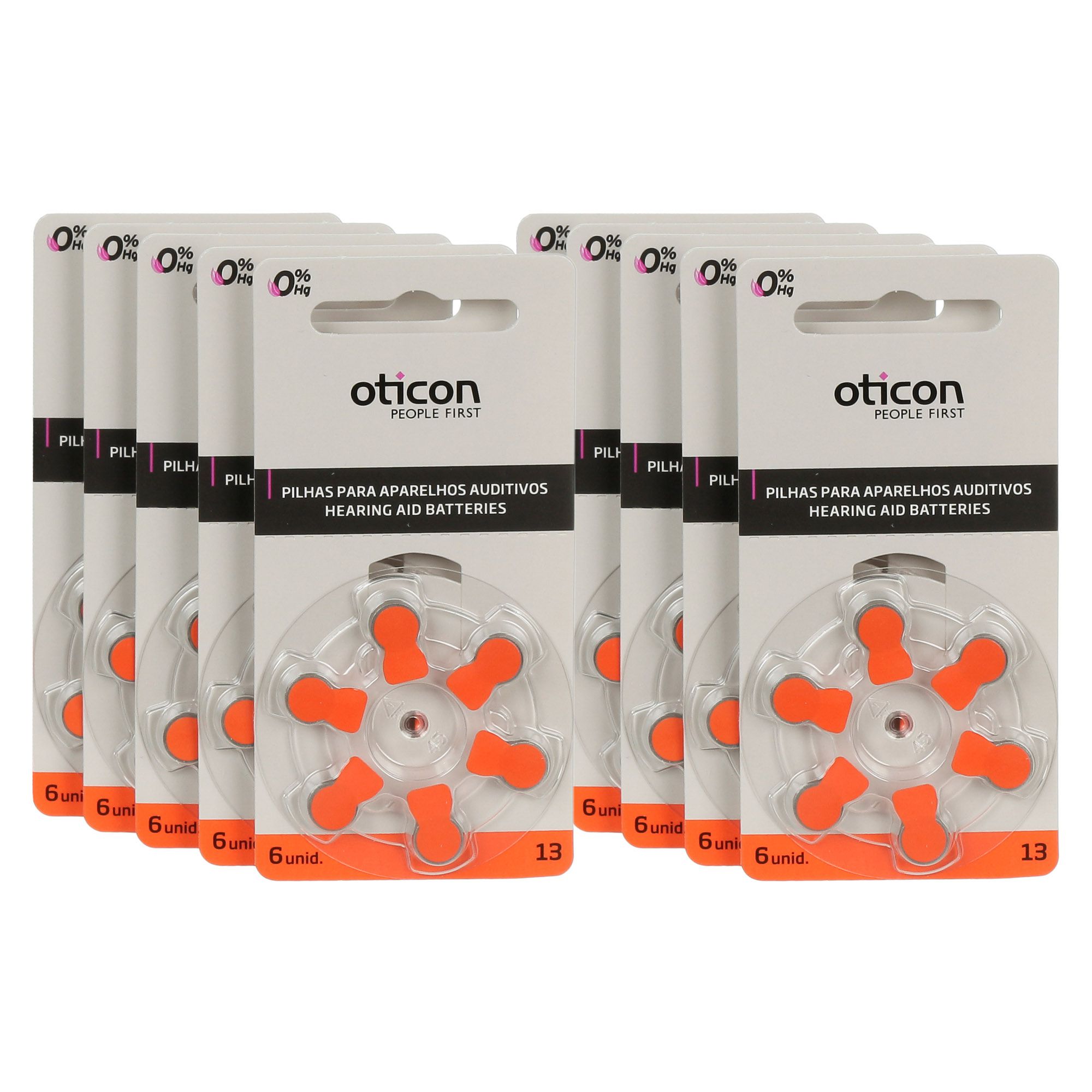OTICON 13 / PR48 - 10 Cartelas - 60 Baterias para Aparelho Auditivo - SONORA