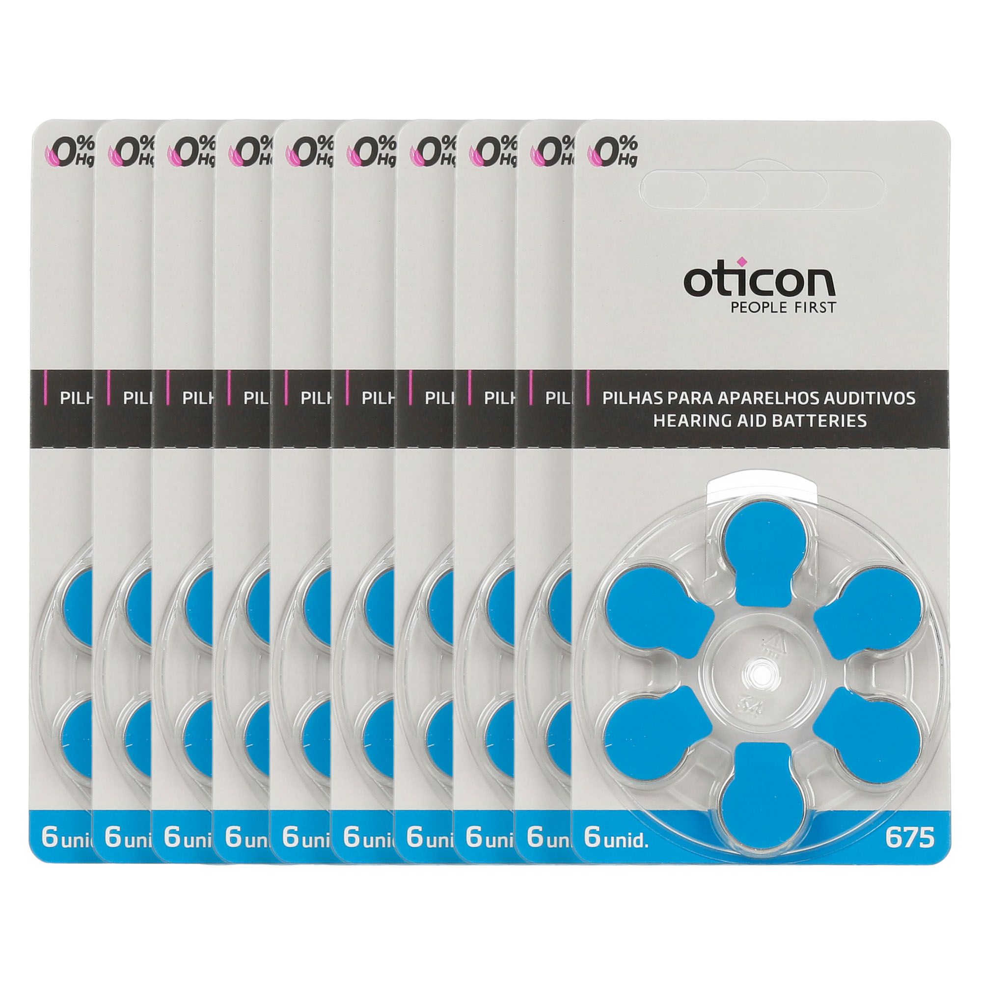 OTICON 675 / PR44 - 10 Cartelas - 60 Baterias para Aparelho Auditivo  - SONORA