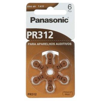 PANASONIC 312 / PR312 / PR41 - 1 Cartela - 6 Baterias para Aparelho Auditivo - SONORA