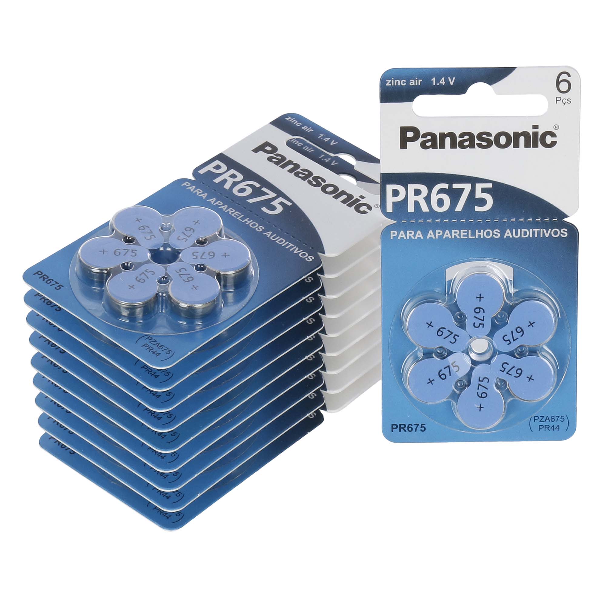 Panasonic PR675 / PR44  - 10 Cartelas - 60 Baterias para Aparelho Auditivo - SONORA