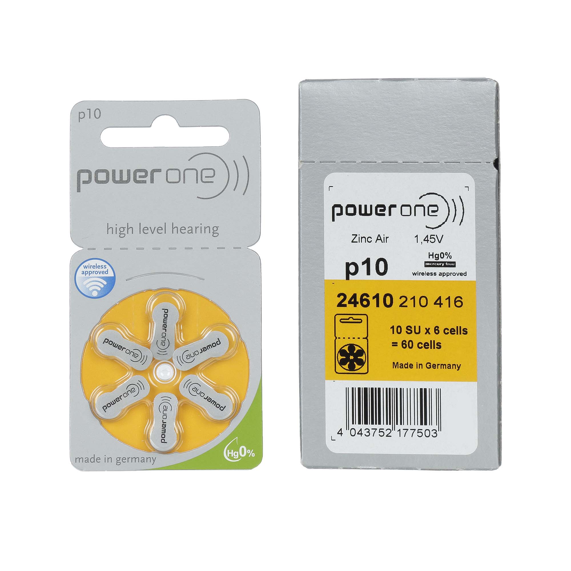 PowerOne P10 / PR70  - 10 Cartelas - 60 Baterias para Aparelho Auditivo - SONORA