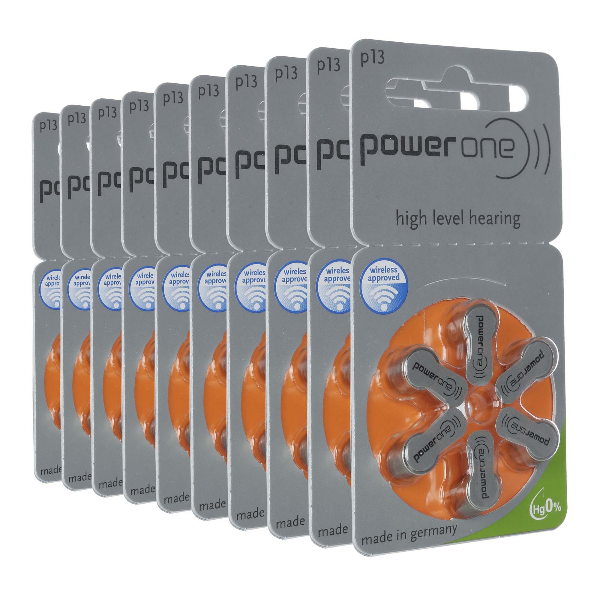 PowerOne P13 / PR48  - 10 Cartelas - 60 Baterias para Aparelho Auditivo  - SONORA