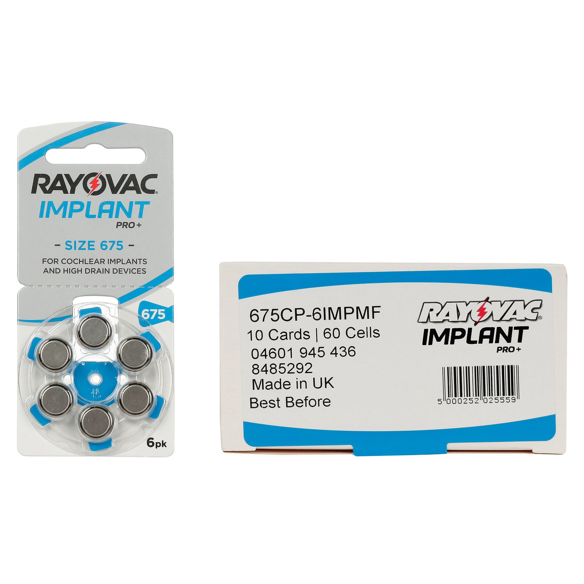 RAYOVAC 675 IMPLANT PRO - 10 cartelas - 60 Baterias Aparelho Auditivo  - SONORA