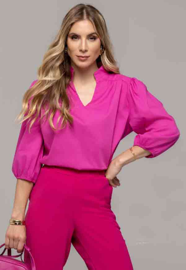 Blusa em tricoline decote V Pink