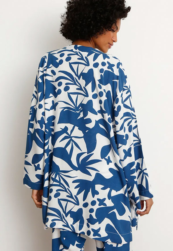 Kimono de viscose estampado abstrato azul