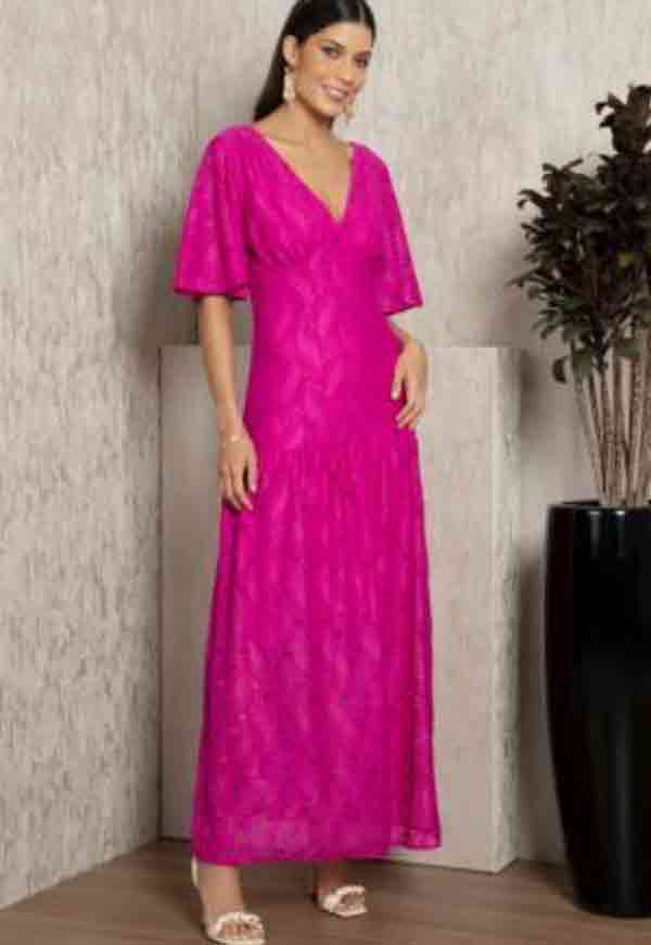 Vestido longo em renda pink