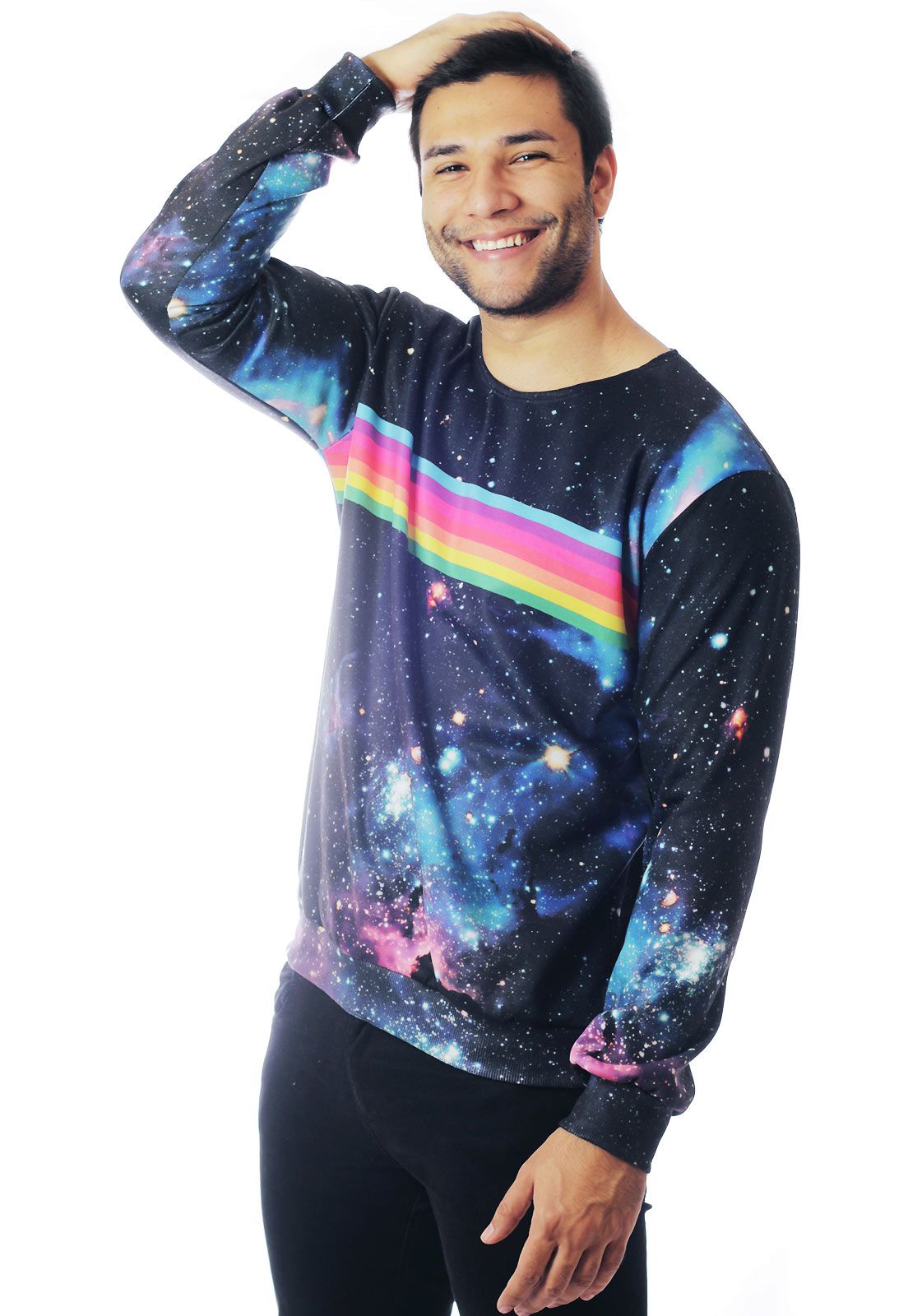 Blusa Moletom Estampado Galaxy ElephunK Full Print Unissex Rainbow Galaxy