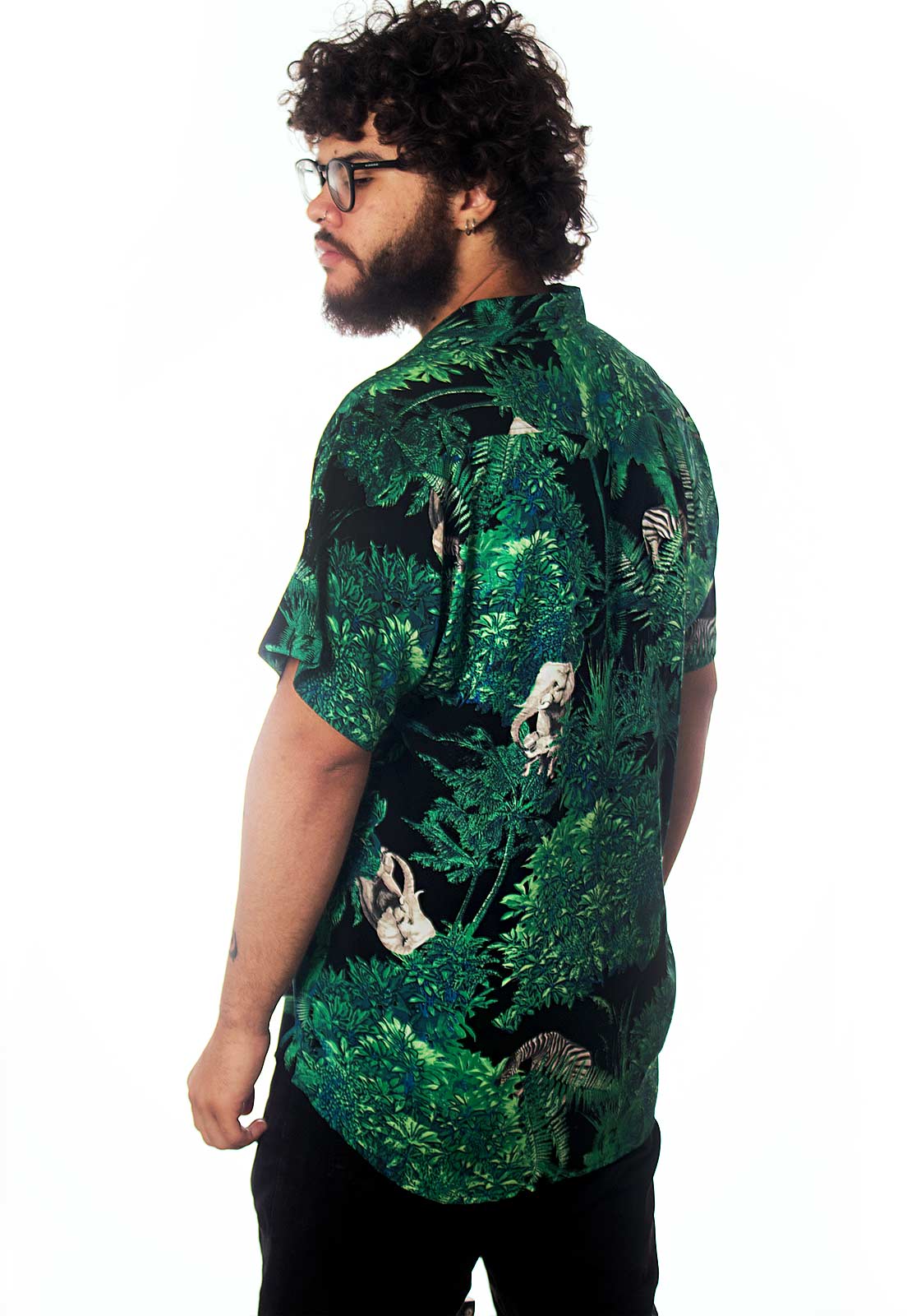 Camisa Folhagens Estampada Animal Print ElephunK Zoo Verde