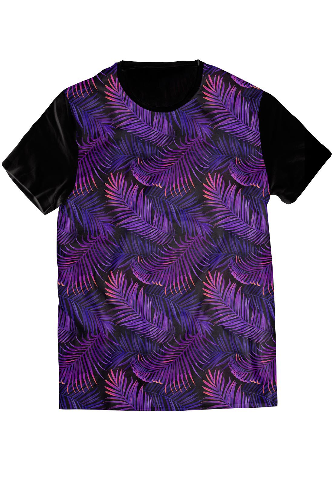Camiseta Folhagens ElephunK Estampada Tropical Dark Neon Preta
