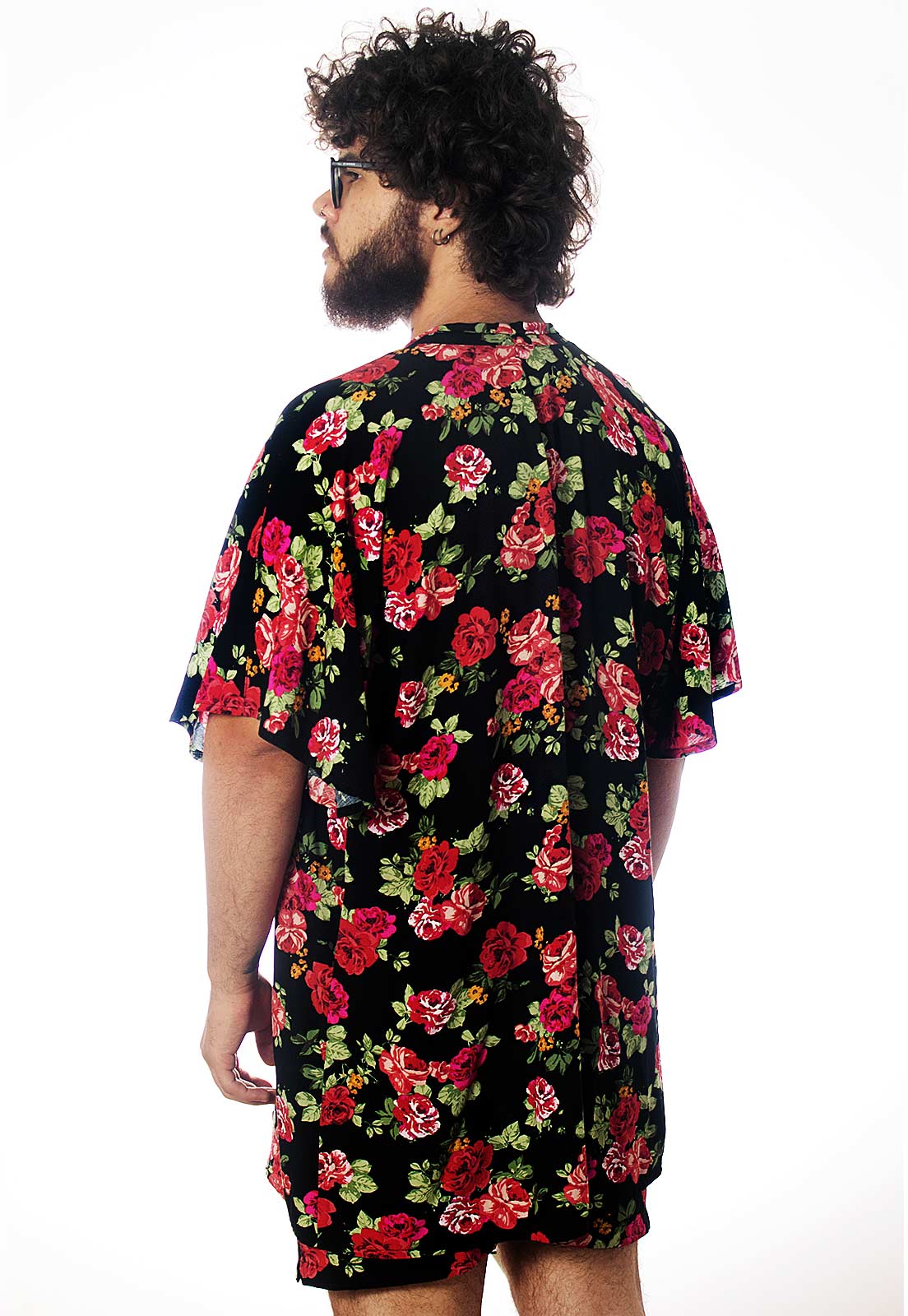 Conjunto Kimono + Shorts Floral Escuro Estampado ElephunK Portland Feminino Masculino Moda Vermelho