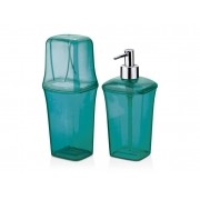 Kit Para Banheiro Com 2 Peças Para Escovas e Sabonete líquido Azul Tiffany