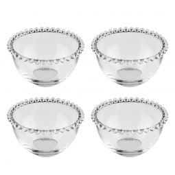 Jogo 4 bowls 14 cm para sobremesa de cristal transparente Pearl Wolff - 27895