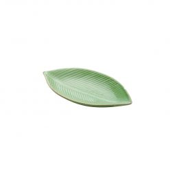 Prato decorativo 21 x 11 cm de cerâmica verde Banana Leaf Lyor - L4135