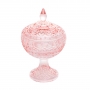 Bomboniere 22 cm de cristal rosa com pé e tampa Lys Wolff - 28058