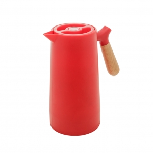 Garrafa Térmica plástico 1L  com cabo madeira nordica vermelha  Bon Gourmet - 28855