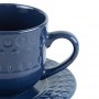 Jogo 4 xícaras 250ml para chá de porcelana azul com pires Grace Wolff - 17565