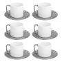 Jogo 6 xícaras 200ml para chá de porcelana branca e prateada com pires Vera Wolff - 17435