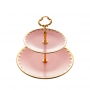 Prato duplo 27 cm para doces de porcelana rosa com suporte de metal dourado Egg Matt Wolff - 17730