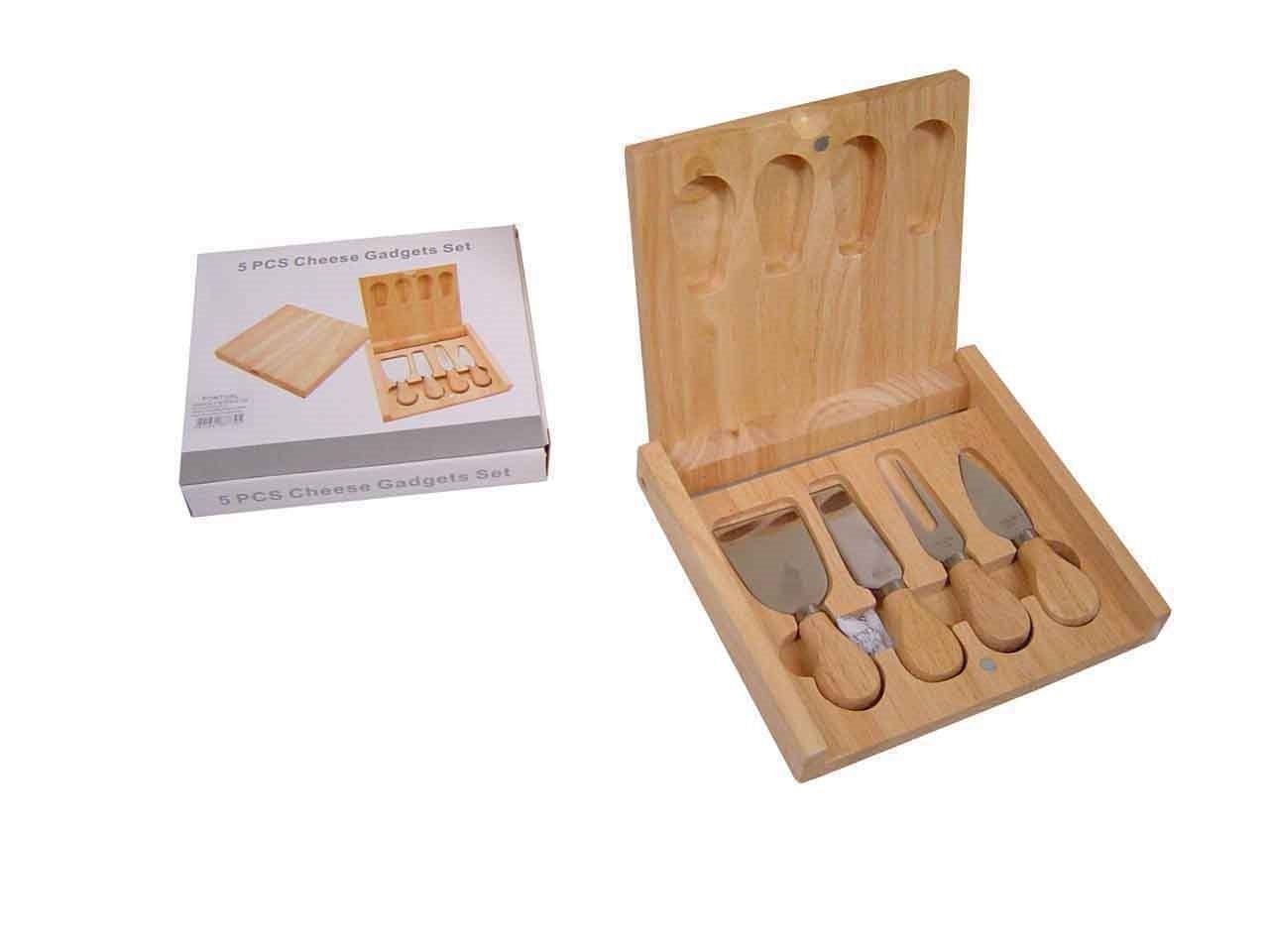 Kit 4 peças para queijo de aço inox e madeira com estojo Pontual - P143039A