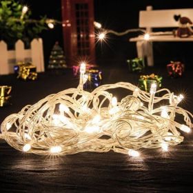 Pisca de Natal 100 LED Fixo Fio Transparente Luz Branco Quente 9,5 Metros