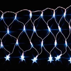 Rede de Natal 120 LED Estrela 4 Funções  Fio Branco Luz Azul 3,7 Metros