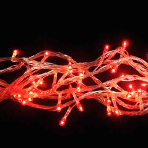 Pisca de Natal 100 LED 4 Funções Fio Transparente Luz Vermelho 9,5 Metros