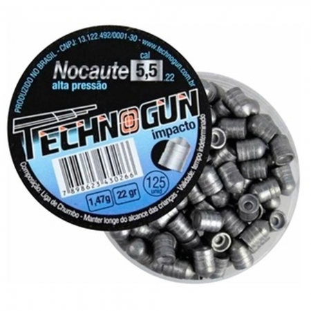 Chumbinho 5,5mm Alta pressão impacto Technogun Nocaute 1,47g caixa com 125 unidades