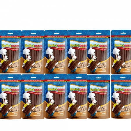 Combo Petisco Palitinho Ossinho Para Cães Deliciosso Palito Fino Chocolate - 12 Pacotes