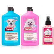 Combo Banho para cachorro: Shampoo pelos claros, condicionador revitalizante e colonia femeas Sanol