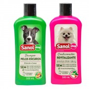 Kit Combo para banho em cães: Shampoo pelos escuros e Condicionador Revitalizante Sanol Dog