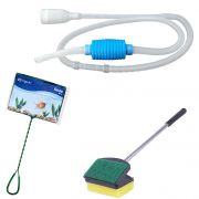 Kit de limpeza de aquário: Limpador de vidro Espuma esponja e raspador 50cm + Peneira / Rede n6+  Sifão limpador de aquário com bomba manual Vigoar
