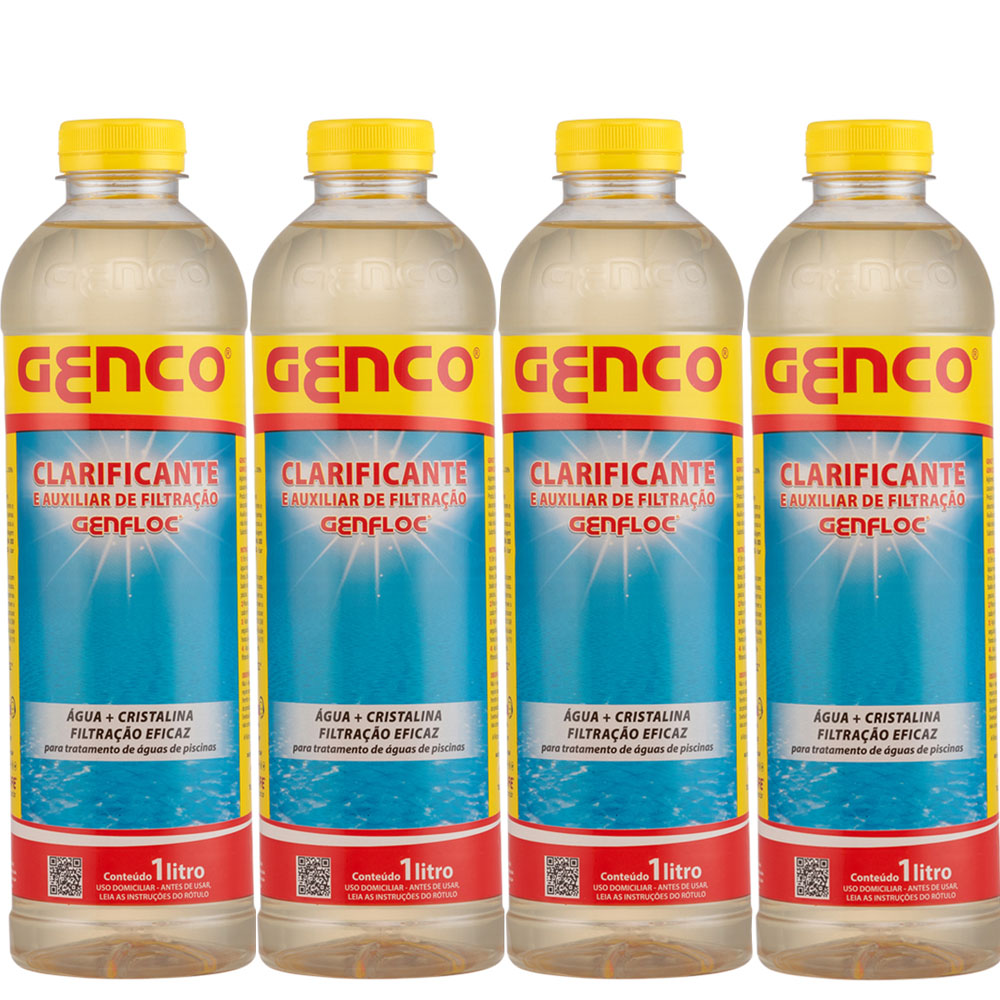 4 Un Genfloc Clarificante e Auxiliar de filtração Liquido decantador de impurezas em água de piscina - 1L Genco