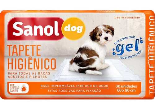 Tapete Higiênico Para Cães (Tapete absorvente descartável para cachorro) Sanol C/ 60 Unidades - 80x60cm