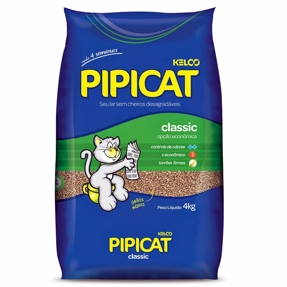 Areia Sanitária Higiênica para gatos Kelco Pipicat Classic 4kg