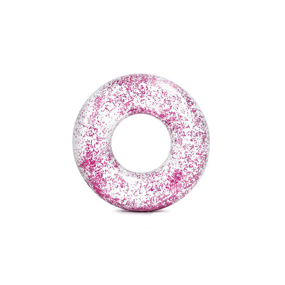 Boia inflável para piscina redonda tube glitter intex 1,19m transparente pink