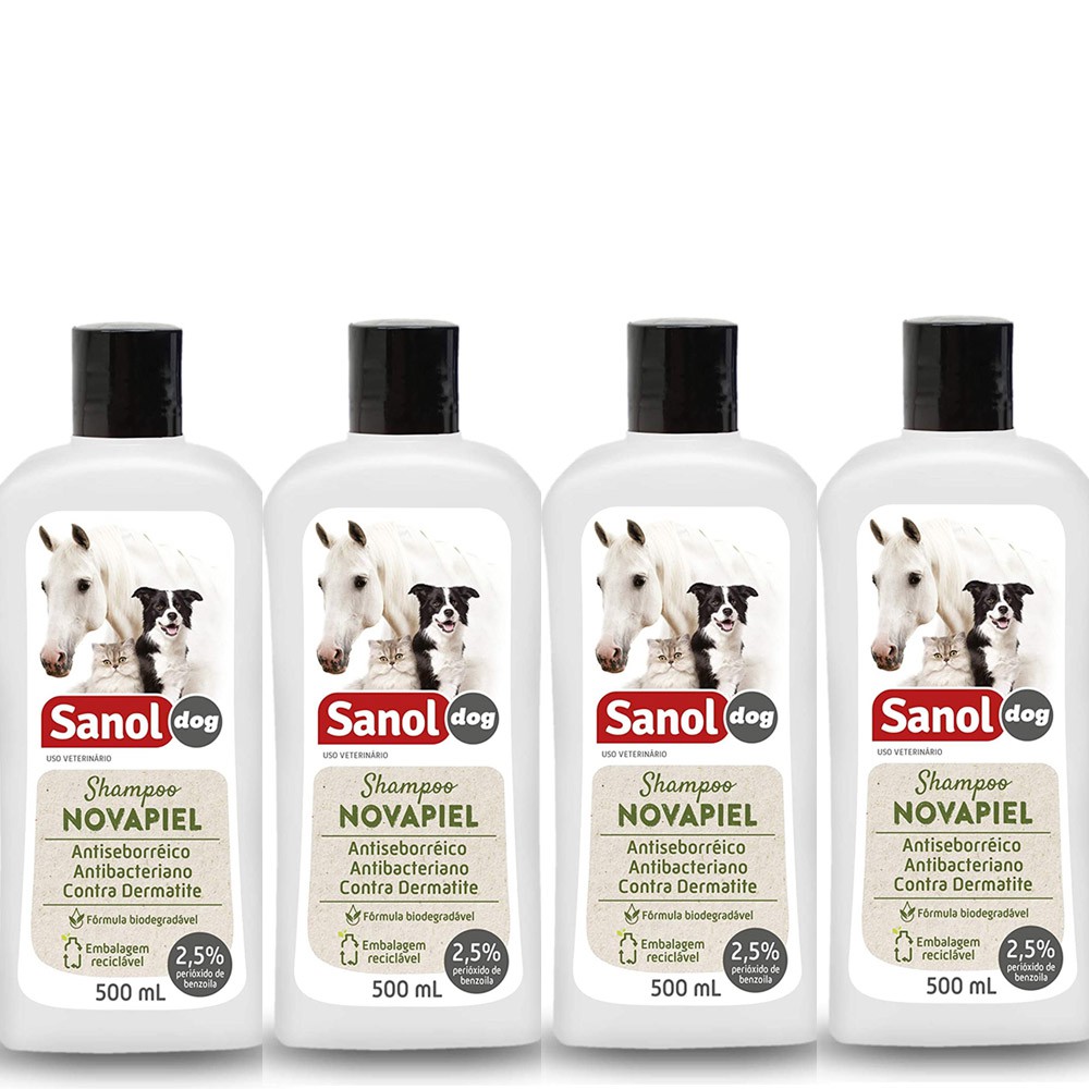 Combo 4 unidades Shampoo de Alergias cachorro dermatite cães e gatos: Peróxido de Benzoila Novapiel