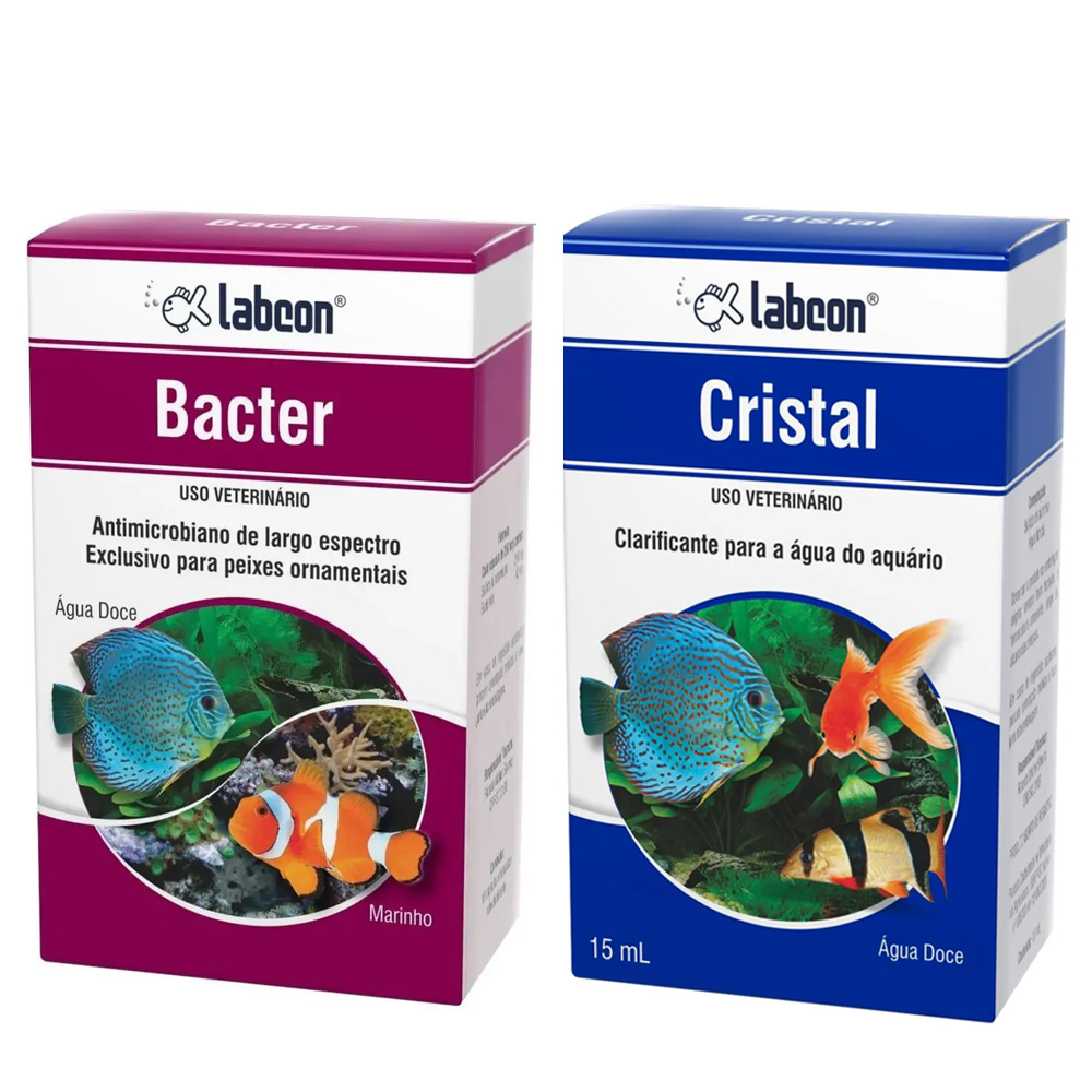 Combo Bactericida para Peixes Bacter Labcon Tratamento de bactérias E Clarificante de água Cristal