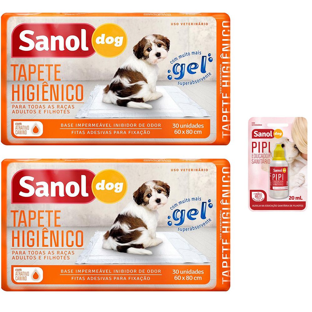 Combo com 2 Tapetes Higienicos para Cachorro 30 un e 1 Educador Canino Atrativo para cães Xixi Pode Sanol