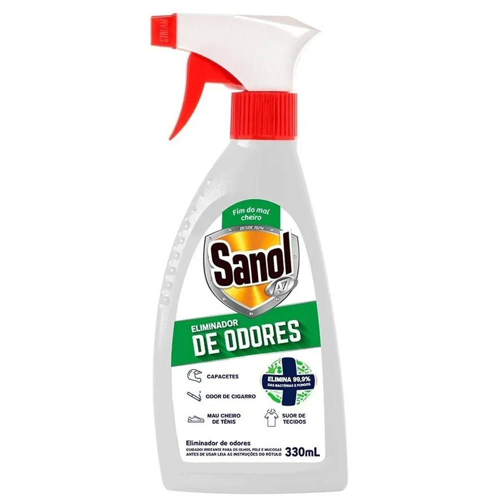 Combo Eliminador de Odores desagradáveis em Spray (Tira cheiro de mofo, suor, chulé, fumaça, etc) Sanol A7 330ml 3 Un