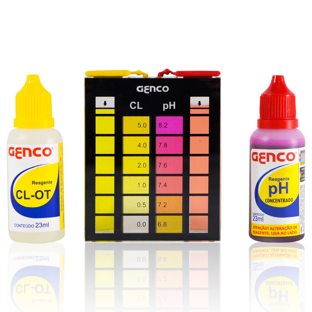 Estojo Kit de Análises Genco 3 em 1 - Kit completo para medir Cloro, PH e Alcalinidade de água