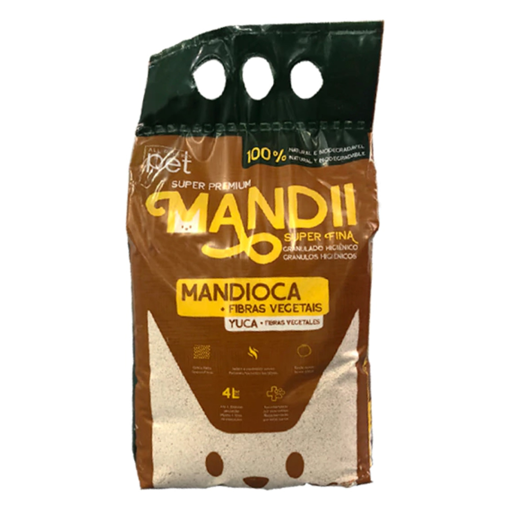 Granulado Fino Biodegradável para Gatos - Mandii Premium 2,6KG Mandioca E Fibras Vegetais