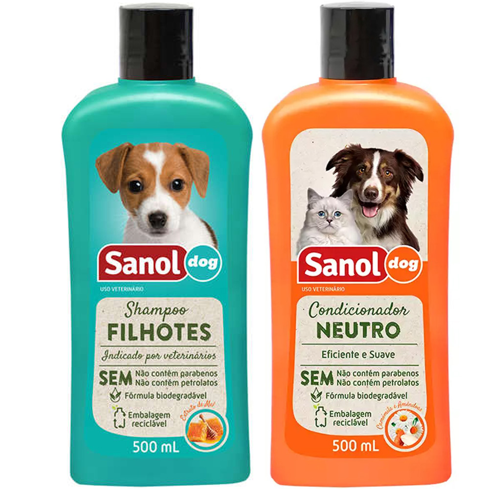 Kit Banho Cachorros Filhotes: Shampoo Cães Filhotes + Condicionador Neutro Sanol