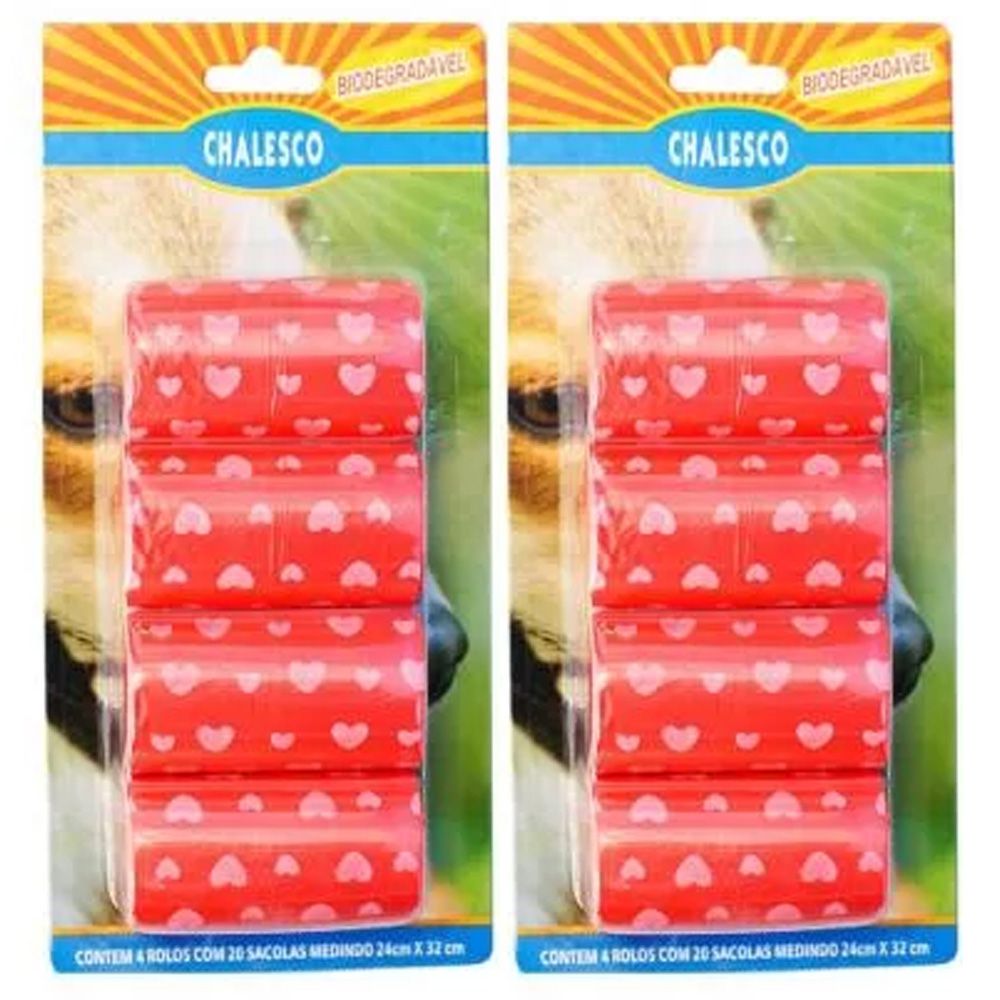 Kit com 2 Cartelas de Refil de Saquinhos Sacola Cata caca Chalesco - Sacolas Biodegradáveis pega fezes - Vermelho