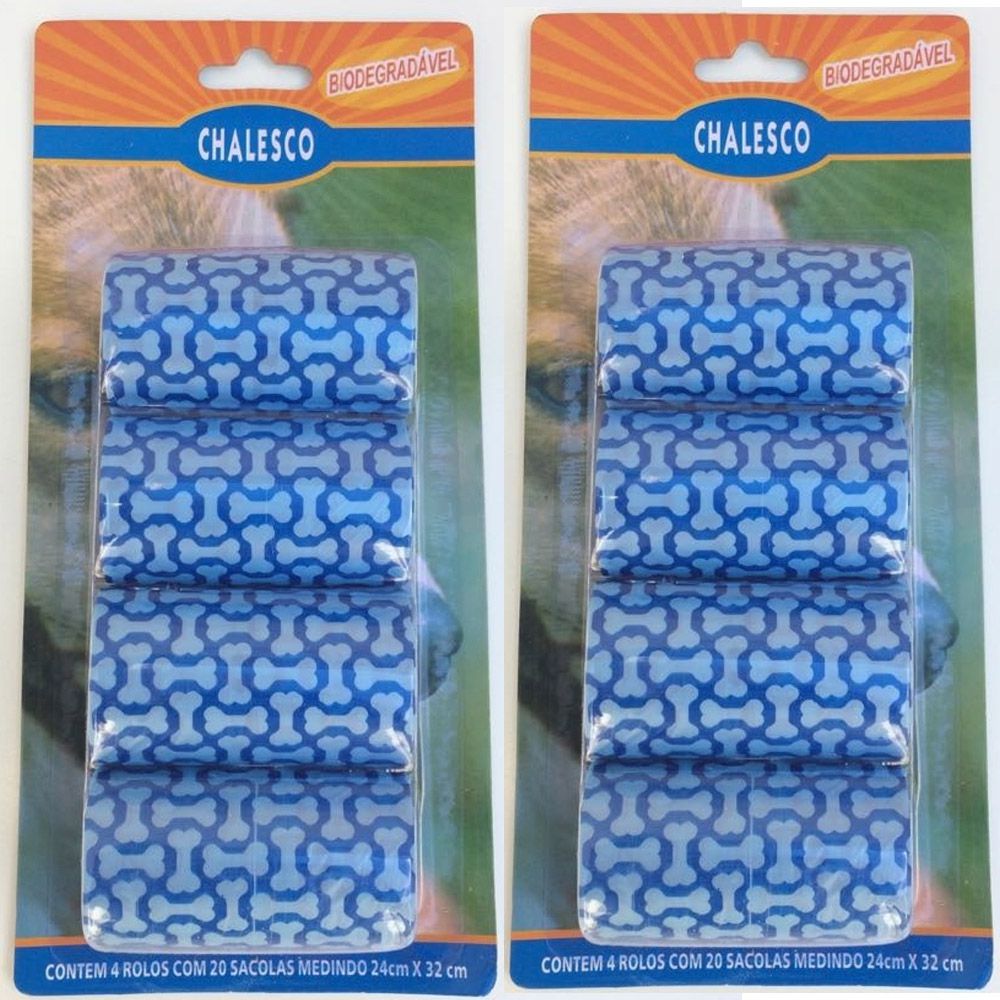 Kit com 2 Cartelas de Refil de Saquinhos Sacola Cata caca Chalesco - Sacolas Biodegradáveis pega fezes - Azul