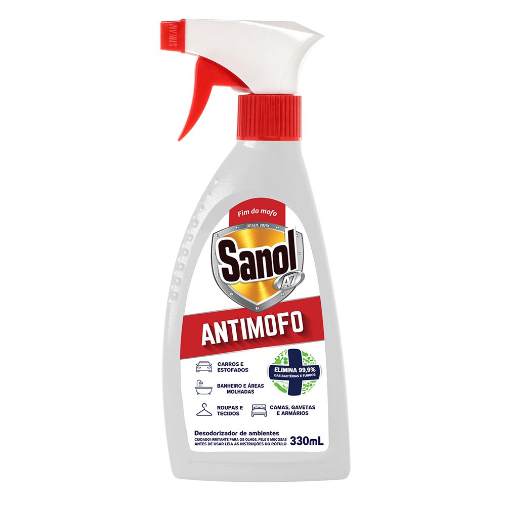 Kit com 3 Eliminador de Odores desagradáveis e 3 Anti Mofo (Eliminador de Mofo) Sanol A7 330ml